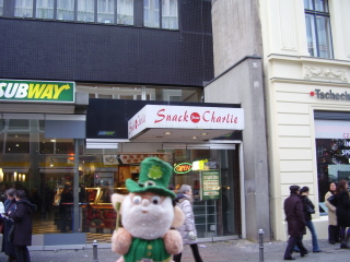 Seamus prepares to eat a meal at the famous Snack Point Charlie